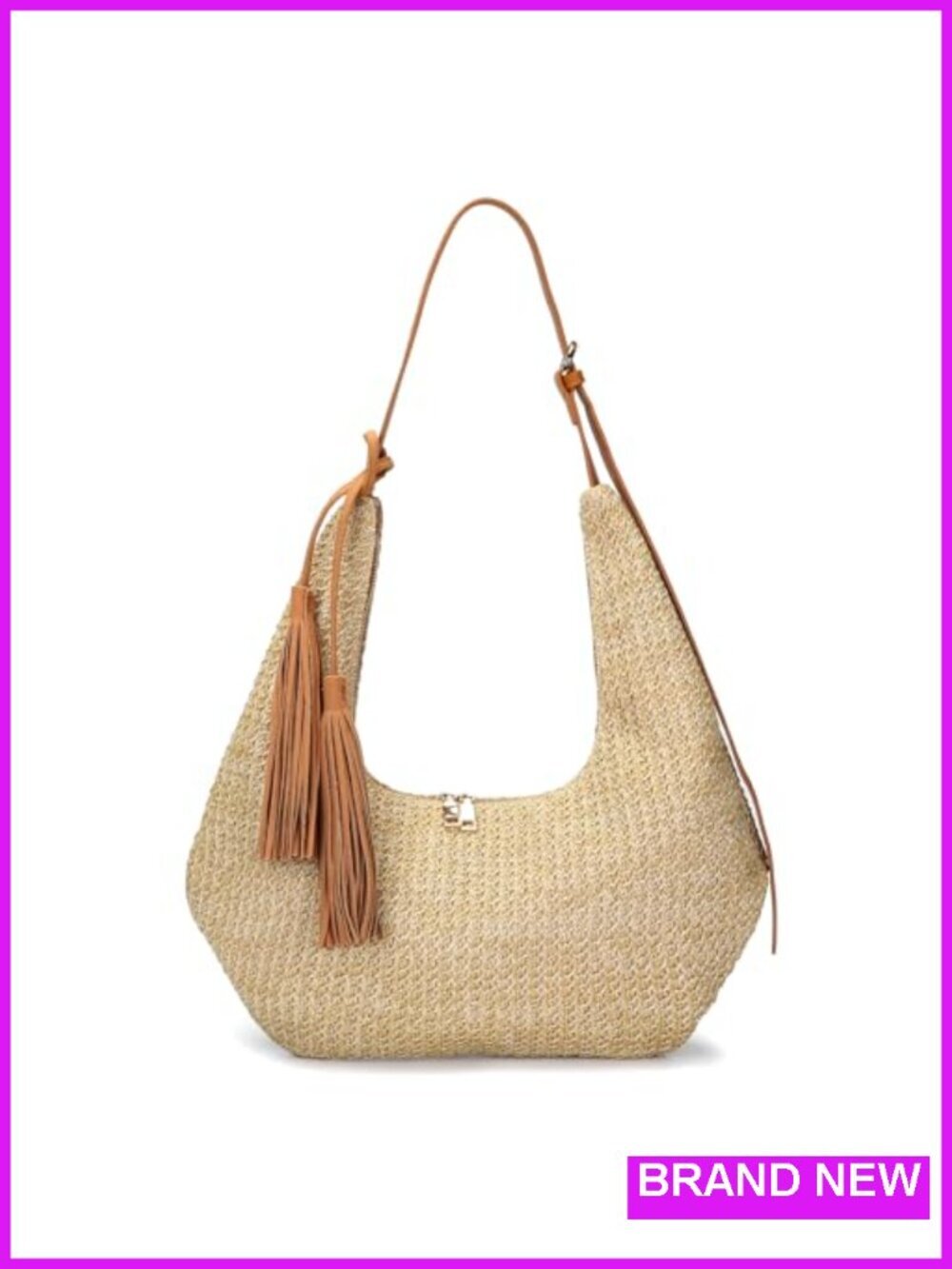 Straw Woven Hobo Shoulder Bag Crossbody with Tassel